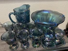 Vintage Indiana Glass Blue Carnival Harvest Grape Set 11 Pieces