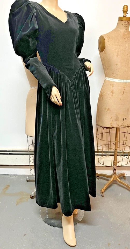 Vintage J Peterman Stuart Era Cotton Velvet Velour Gown Dress Size 6 Bust 34-36 - Image 4 of 4