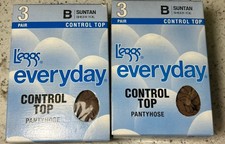 6 Pairs Leggs Everyday Pantyhose SUNTAN Size B Control Top Sheer Toe NEW Boxed