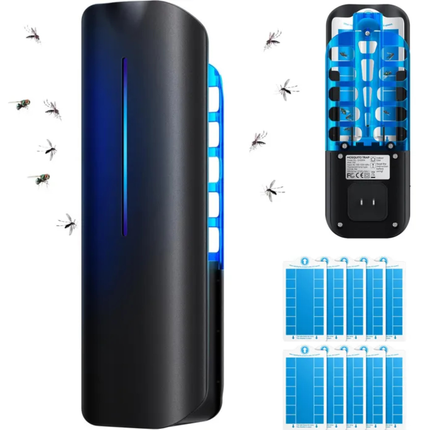 Piège à mouches électrique UV avec 10 plaques collantes anti-moustiques blanc pour la maison