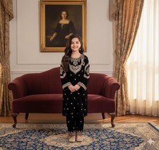 CHILDREN GIRLS BLACK VELVET 2PIECE SUIT PAKISTANI/INDIAN SALWAR KAMEEZ EID DRESS