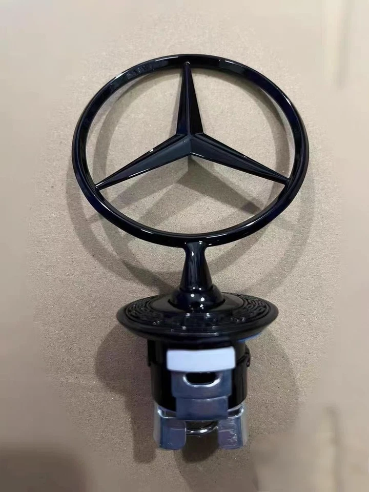 Fit For Mercedes Benz S/E/C Class Raised Emblem Badge 44mm BLACK Bonnet Hood Foto 4 de 4
