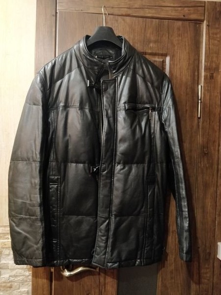 Men Brioni Puffer Jacket Black Leather 44
