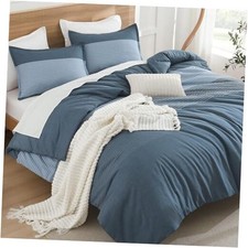 Comforter Set - 3 Pieces Lightweight White Colorblock Stripe Full Haze Blue