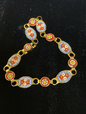 #ad #ad Vintage Jewelry Micro Mosaic Bracelet Italy Gold Tone Hook Clasp Signed 7” $38.00