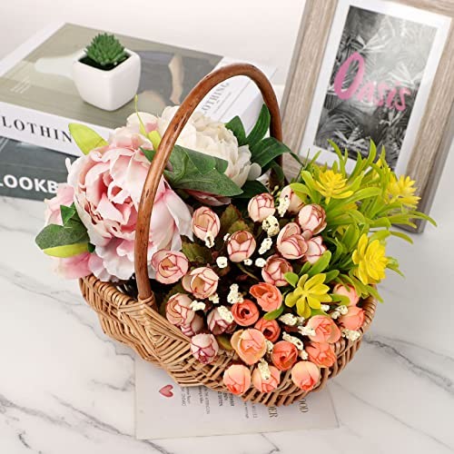 Rattan Flower Basket, Handmade Wicker Planter Basket with Plastic Liner & - Picture 6 of 7