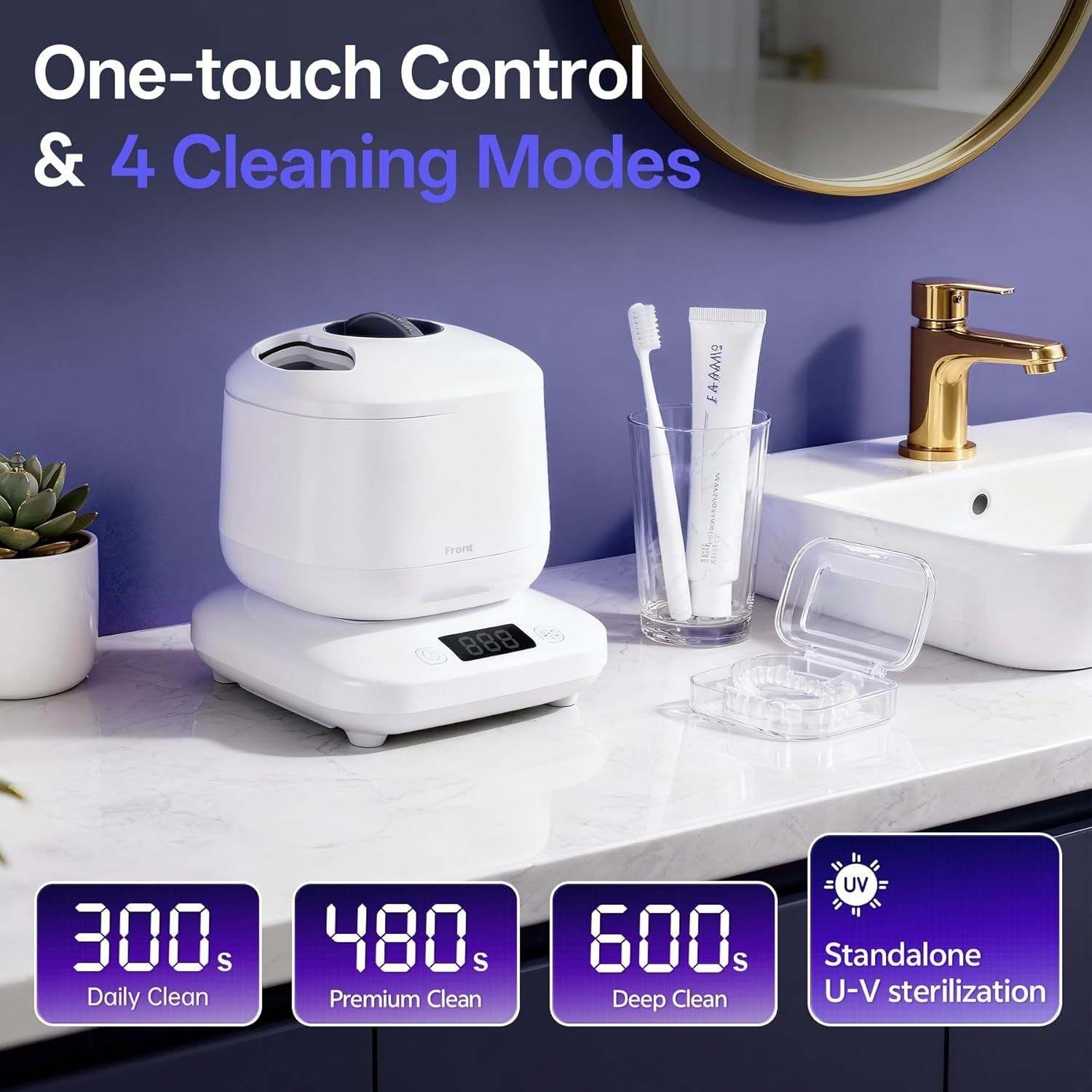 Ultrasonic Jewelry Cleaner Machine with U-V Light, Detachable Retainer Cleaner