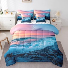 Beach Theme Comforter Set King 7 Pcs Hawaiian Beach Ocean Sea Nature Pattern ...