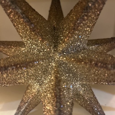 Pottery Barn Vintage German Silver Gold Glitter Stars Christmas Crushed Glass