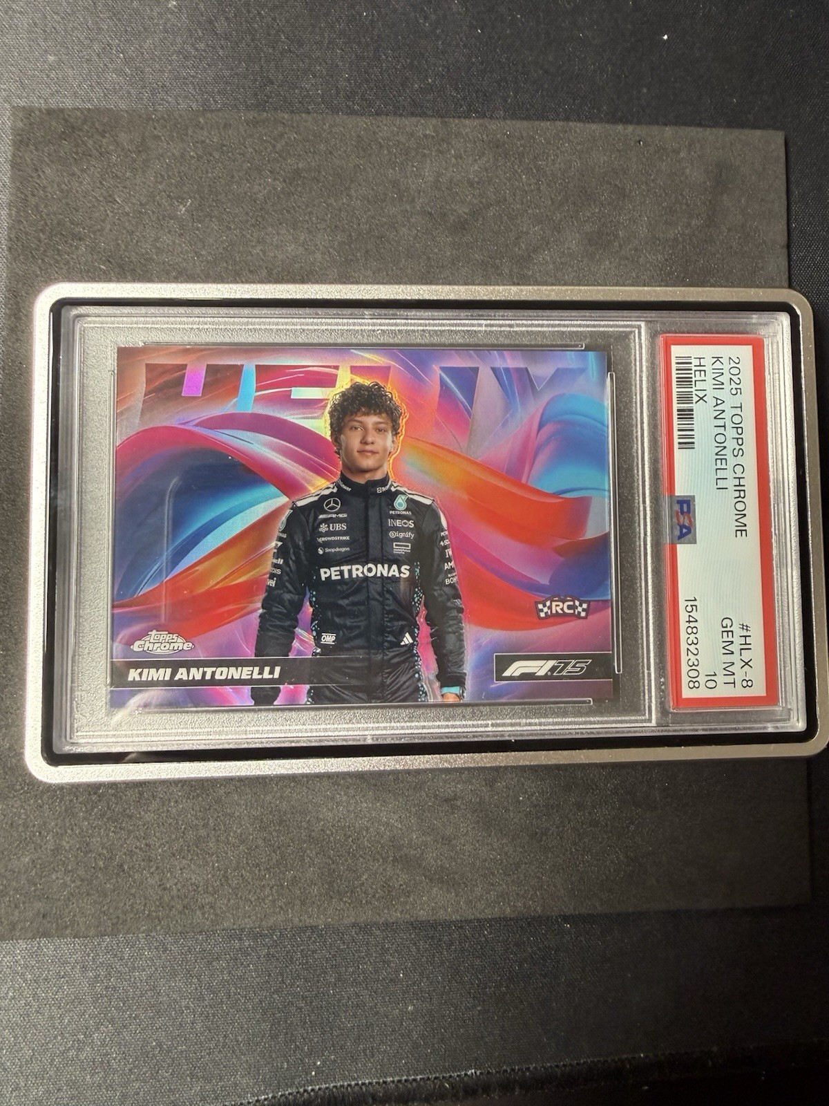 Kimi Antonelli #HLX-8 Racing Cards 2025 Topps Chrome Formula 1 Helix trading card — raw and PSA graded price guide