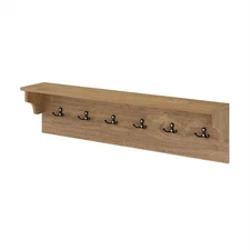 Wall Mount Coat Rack with Shelf 31.5"x5.5"x8" 6 Hooks & 110LBS Capacity Natural