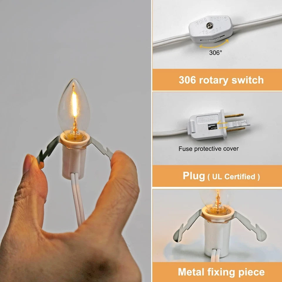 C7 Accessory Cord with 2 LED Light Bulbs, Candelabra Base E12 Socket, White Cord - Image 3 of 4