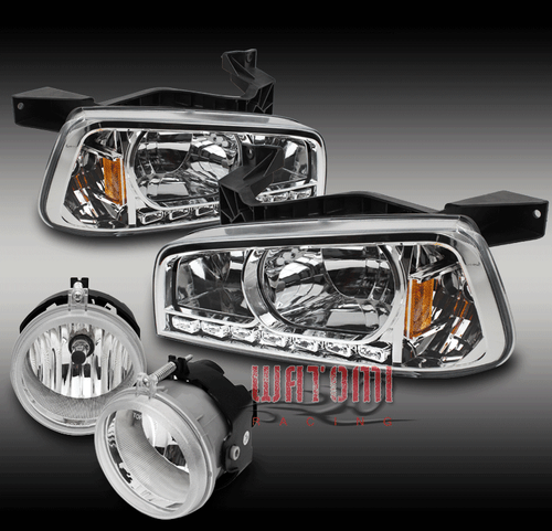 FOR 06 07 08 09 CHARGER DRL LED CHROME CRYSTAL HEAD LIGHTS+BUMPER FOG LAMP KIT