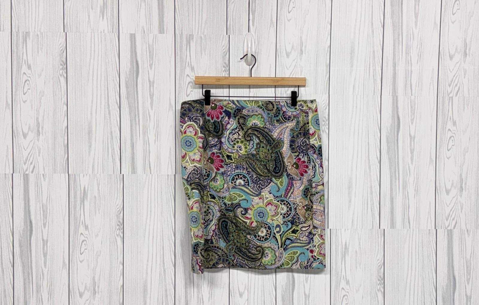 Talbots skirt womens size 12 pencil paisley blue high rise knee length