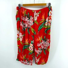 Vintage Aloha Hut Hawaiian floral print cropped elastic waist wide leg pants L
