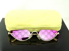 Gucci GG1603S 004 Gold with Pink Mirror Logo Lens Cat Eye Women Sunglasses