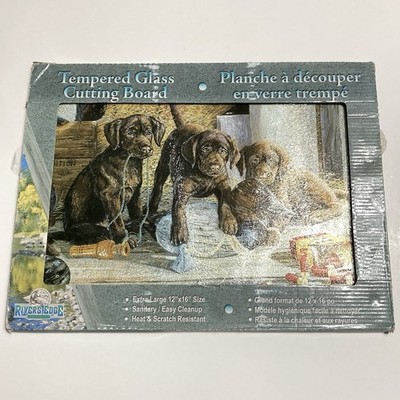 Rivers Edge Product Tempered Glass Cutting Board 12 x16  Puppy Dog Pattern