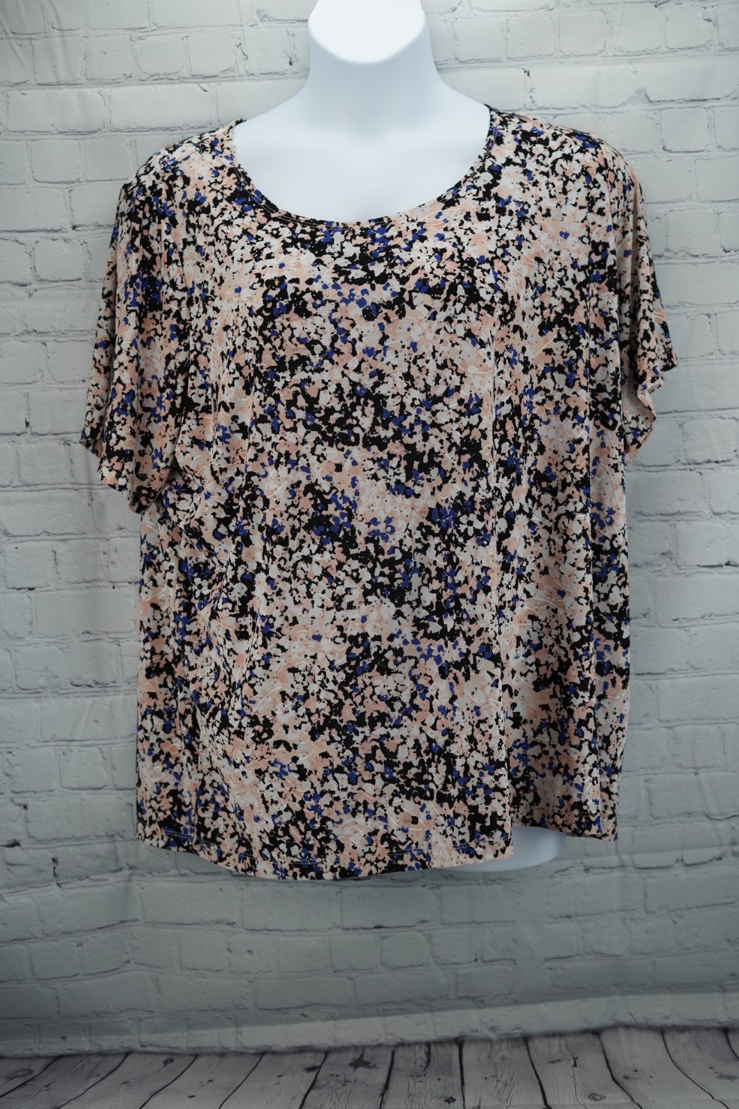 JM Collection Woman Blouse 3X Multicolor Abstract Print Short Sleeve Lightweight