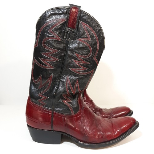 Coyote Joe Cowboystiefel Herren Gr. 8 schwarz rot bestickt Leder Western Rodeo