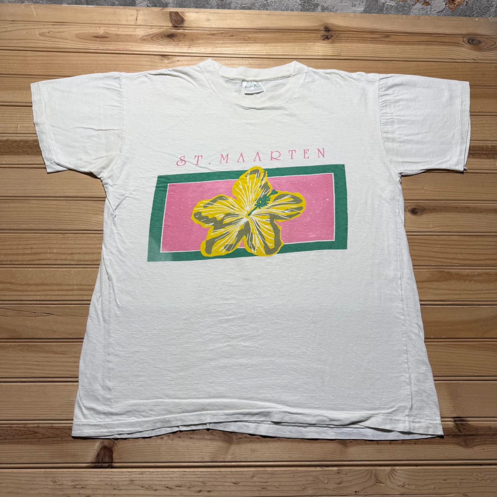 Vintage 90s St. Maarten Hibiscus Flower Tropical Caribbean Souvenir T-Shirt XXL