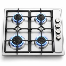 Piano Cottura in Acciaio Inox e Ghisa per Gas 4 Bruciatori e Manopole Ponticello