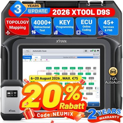 2026 XTOOL D9S Vollsystem-Scan-Tool ECU-Codierung Schlüsselprogrammierung FCA