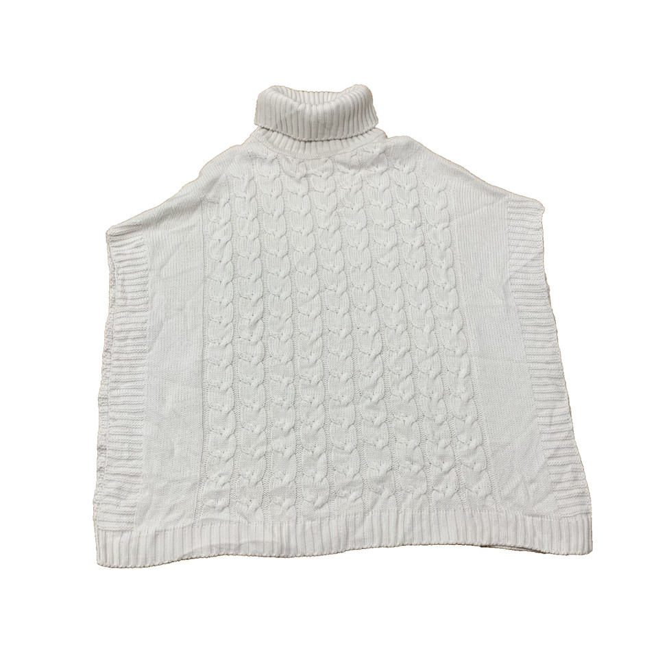 Women's Size S/M Soft Cosy Cable Knit Turtleneck Poncho, White