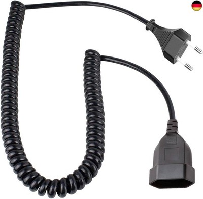 Spiralkabel Verlängerung 1,5m - Eurostecker Flachstecker Spiralkabel 2 adrig 