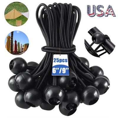 25-100pcs Black Ball Bungee Bungie Cord Canopy Tarp Tie Downs Heavy Duty 6'' 9''
