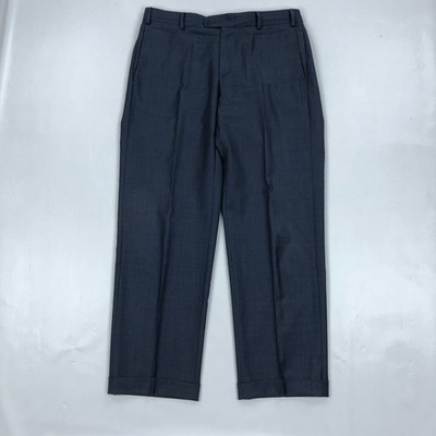 Zanella Pants 34x29 Blue 100% Wool Trousers Cuffed Vitale Barberis