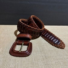 VTG Unbranded Women's Leather Chain Belt Sz M Wide Brown Boho 90's Chunky Thick