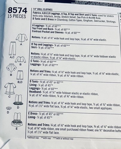 Simplicity 8574 Top Leggings Tunic Dress 14" Doll Wellie Wishers Fashion Friends - Picture 5 of 5