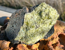 OLIVINE/PERIDOT VOLCANIC BOMB ON BASALT MATRIX Mt SHADWELL 74 X 52 X 45 MM 190 G