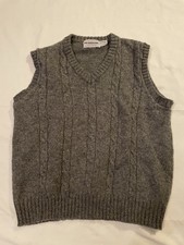 McGregor Vintage Cable Knit Sweater Vest Men  s L Grey V Neck USA Wool Blend