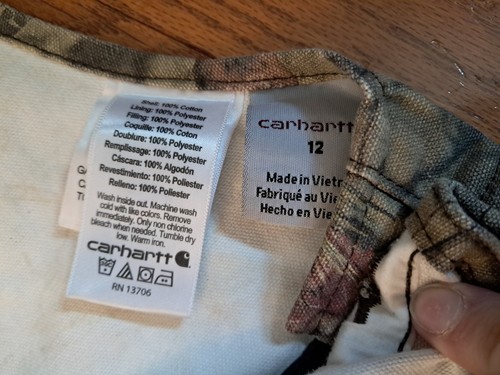 Carhartt Boys Youth Hunting Bib Overalls Mossy Oak Size 12 Insulated Quilted - Picture 6 of 13