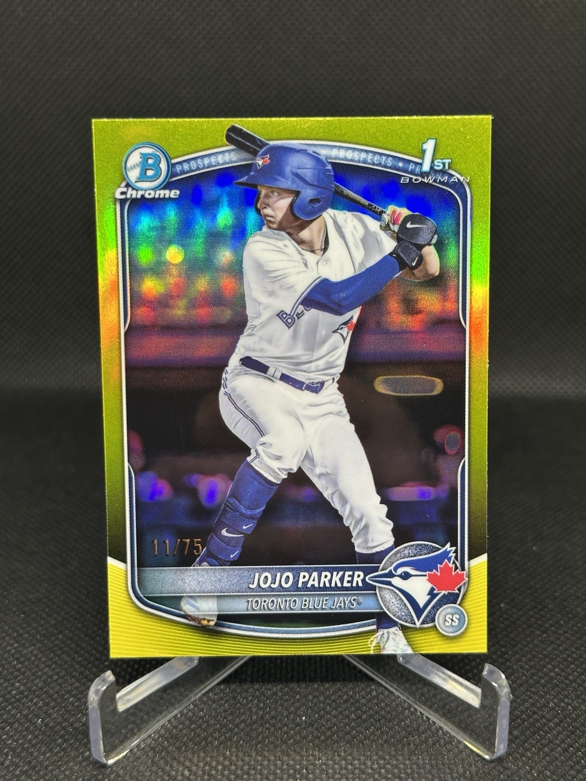Jojo Parker 2025 Bowman Draft Chrome 1st True Yellow /75 Blue Jays