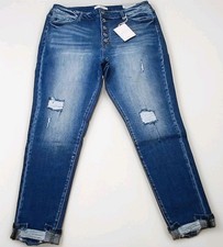 Kancan High Rise Ankle Skinny Distressed Button Down Size 3 XL Womens Jeans