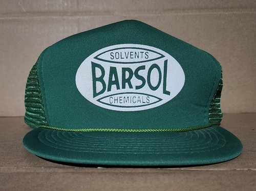 Vintage 80s Snapback Trucker Hat BARSOL SOLVENTS CHEMICALS Green