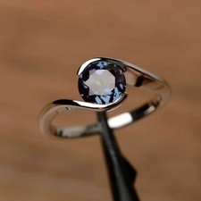 925 Sterling Silver Lab-Created Alexandrite Round Cut Women Handmade Ring