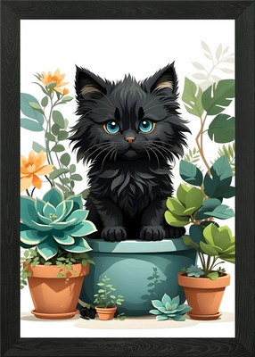 Schwarze Katze Illustration gerahmtes Wandbild Poster Leinwanddruck Bild