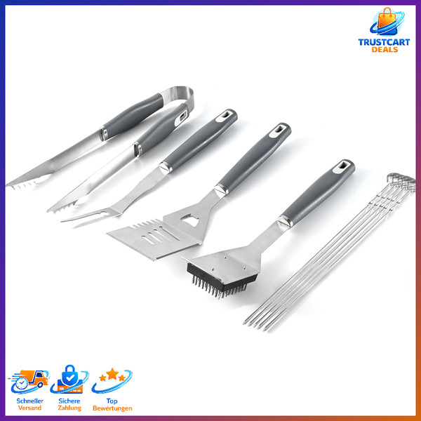 GrillzubehöR Set 10-Teilig Edelstahl Rostfrei Grillwerkzeug FüR Bbq Garten-image