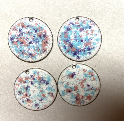 14 Vtg. Guilloche Enamel Charm-Round shape with Pastel Colors-enamel disc w/hole