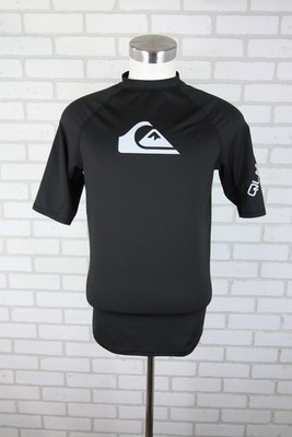 Quiksilver All Time Rash Gaurd Short Sleeve Shirt Mens L Black Performance UPF50