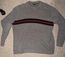 Vintage 90s Y2K Cherokee Striped Cotton Sweater Gray Large