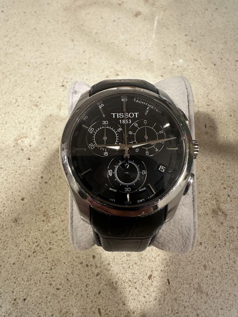Tissot Chronograph Mens Watch with Date Black Leather Strap Quartz Movement T035617A