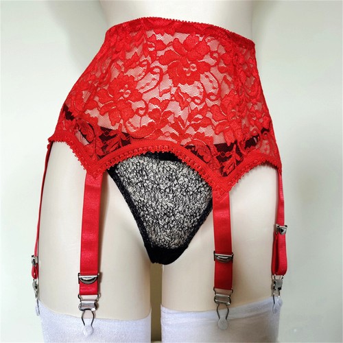 Adjustable Hollow Lace Floral Garter Belt with 6 Straps Metal Clasp Lingerie - Picture 14 of 15