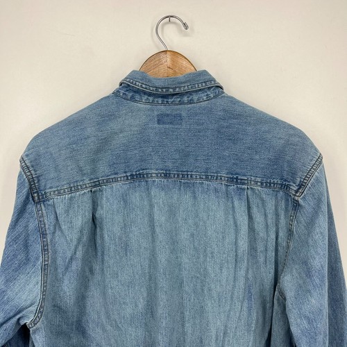 Guess Jeans Long Sleeve Denim Button Shirt Men's M Blue Embroidered Logo Vintage - Picture 7 of 10