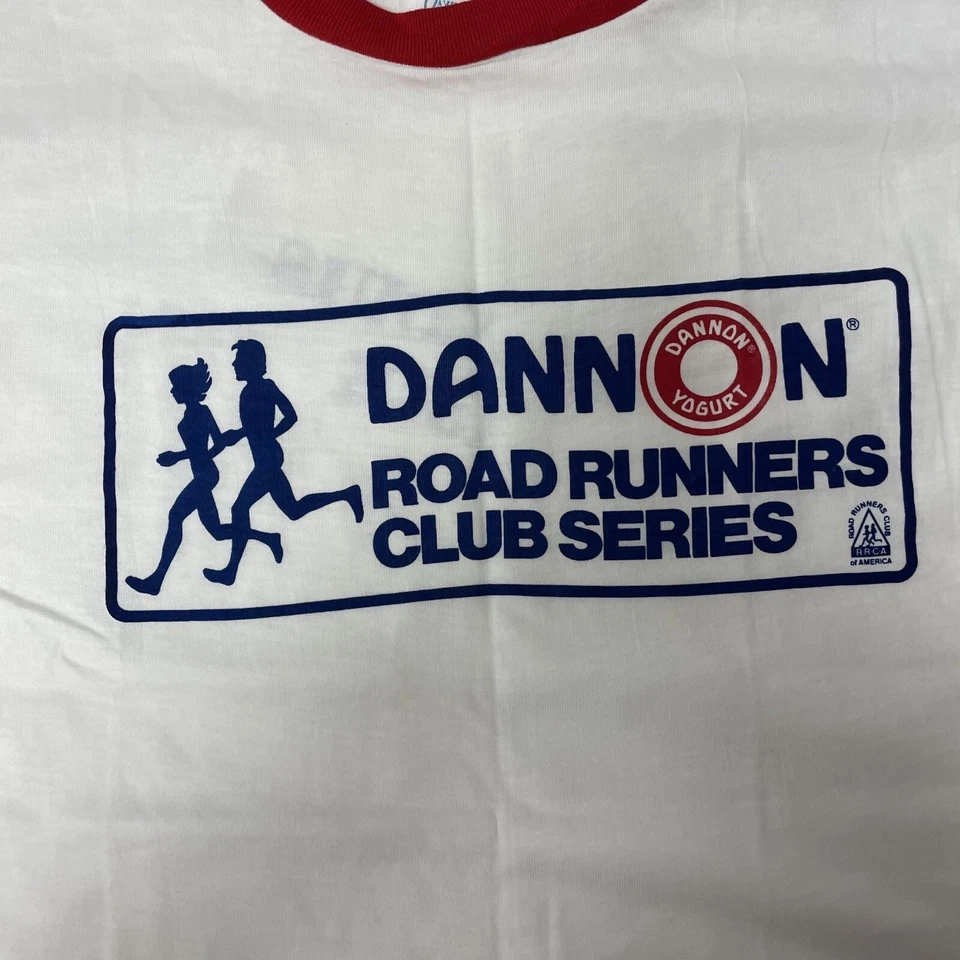 Camiseta DANNON Yogurt ROAD RUNNERS Club St Louis 15K Run RINGER 50/50 NUEVA DE LOS 80 Foto 4 de 4
