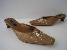 DKNY METALLIC JEWELED LEATHER SANDALS MULE US 7M RARE MADE IN SPAIN FREE S/H