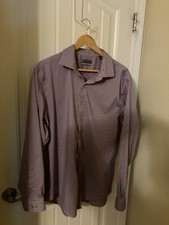 Van Heusen Purple Check Button Down Shirt XL 17 1/2 34/35 Long Sleeve Poly Blend